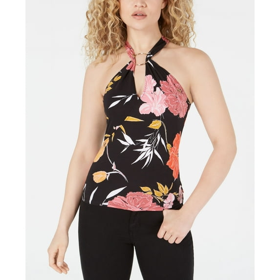 Guess Sleeveless Tawni Top Etched Hibiscus Black XL