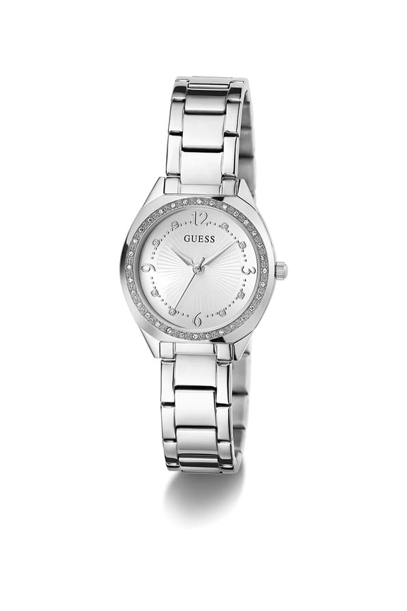 Stoned Bezel Silver Tone Ladies Watch