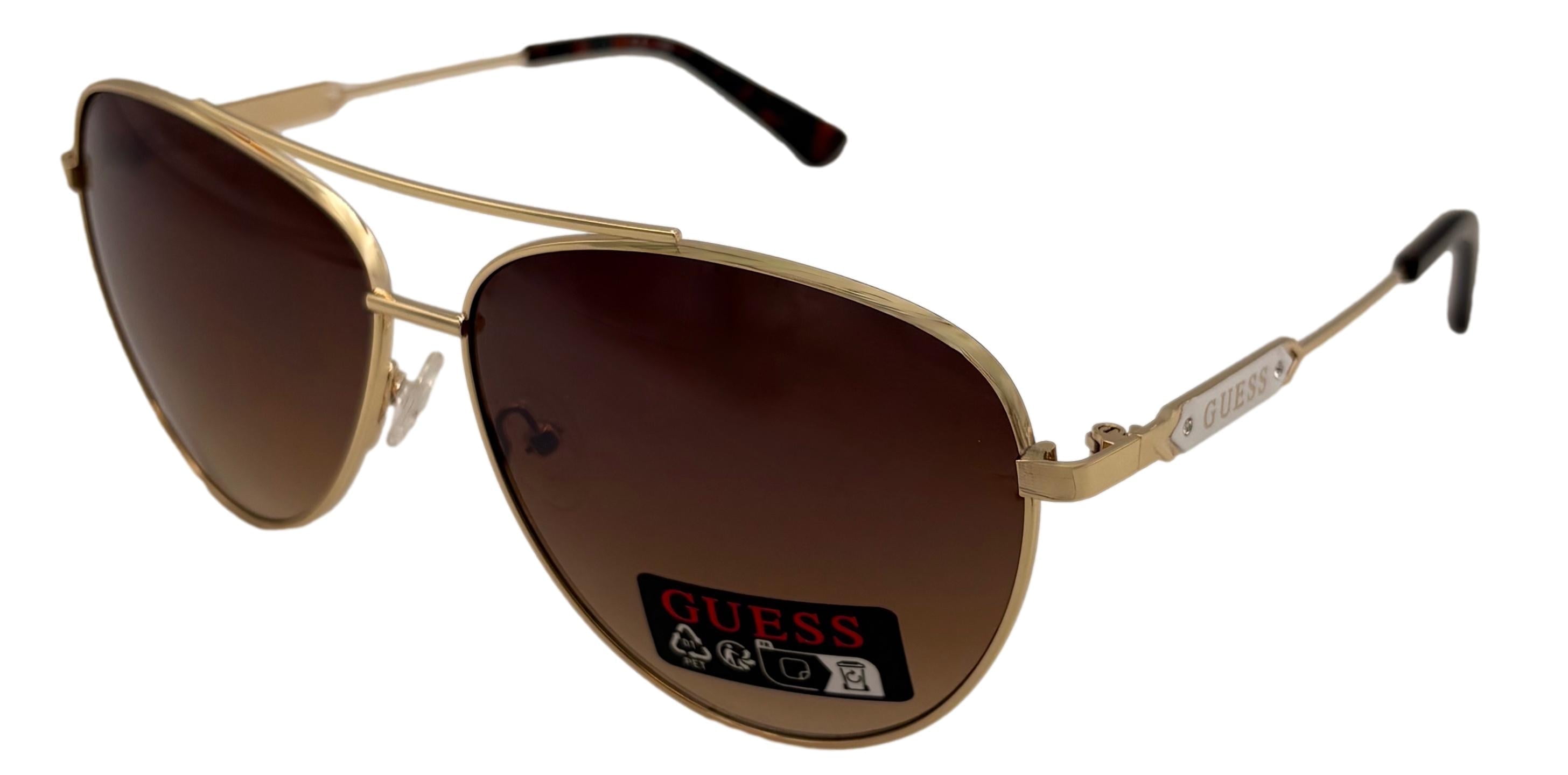 Guess Sunglass Mens Gold Metal Aviator, Brown Mirror Lens GO000`8. 32G