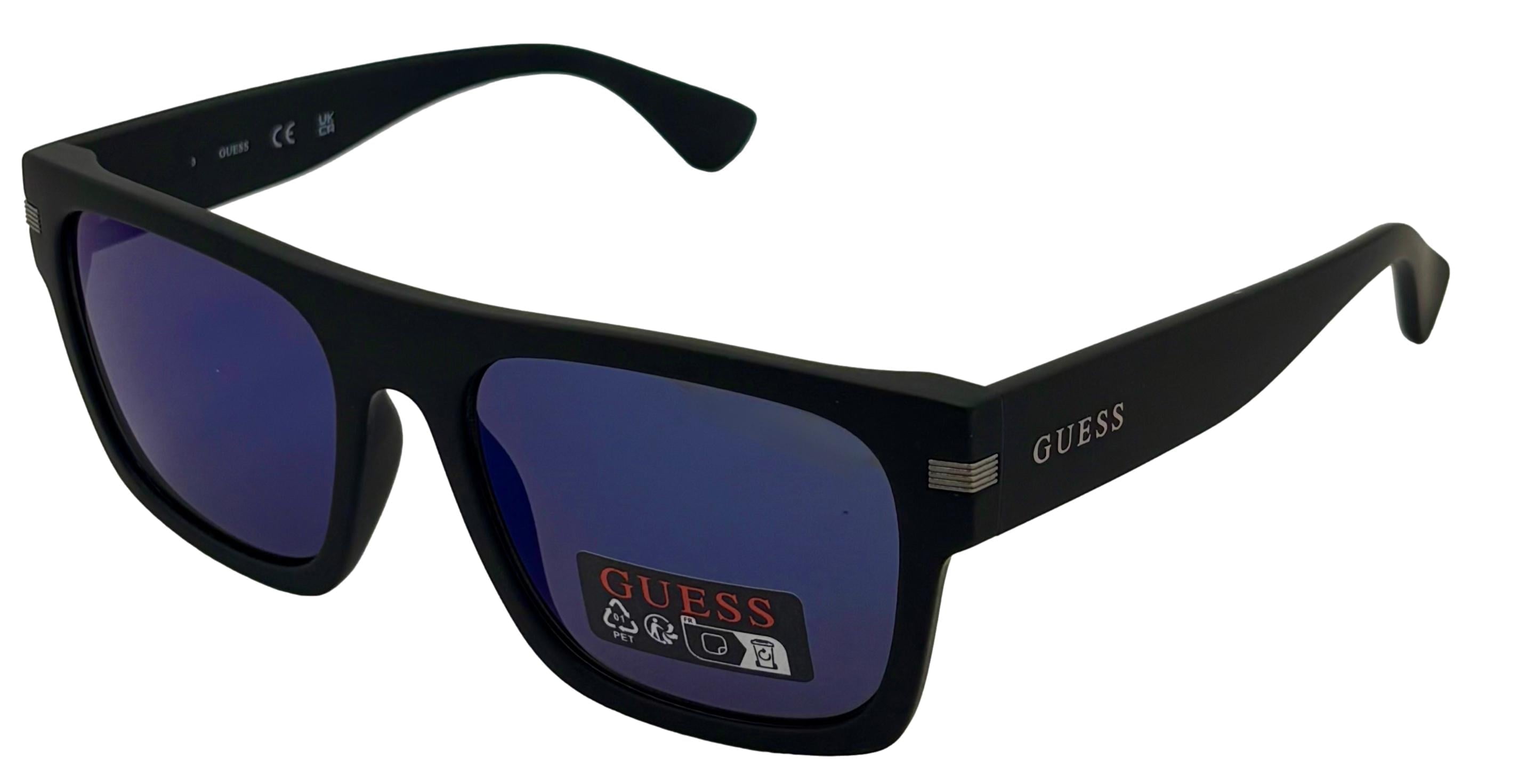 Guess Sunglass Mens Matte Black Rectangle Plastic, Mirror Lens