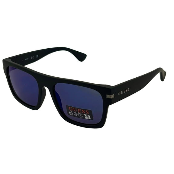 Guess Sunglass Mens Matte Black Rectangle Plastic, Mirror Lens GO00012. 2C
