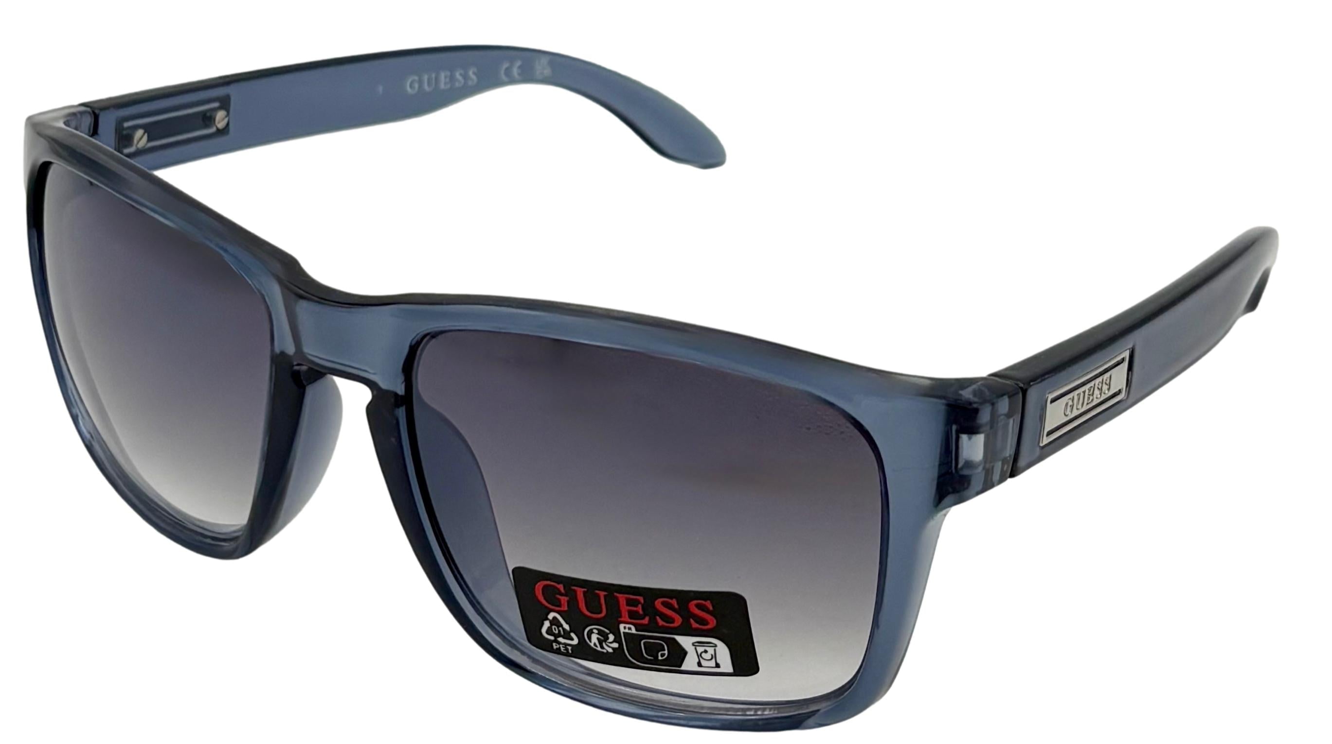 Guess Sunglass Mens Matte Black Rectangle Plastic Wrap 