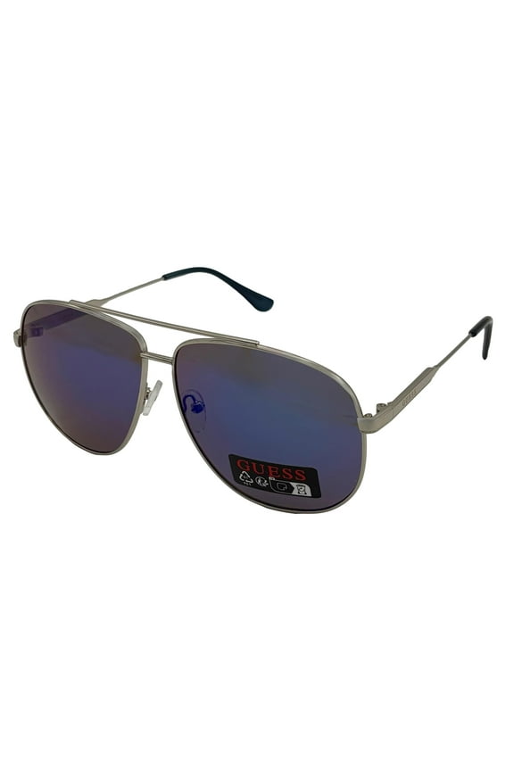 Sunglass Mens Shiny Light Nickeltin Metal Aviator, Blue Lens GO00027. 10W