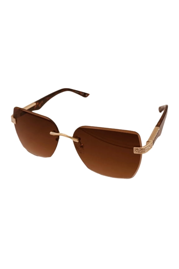 Women's Gold Oversized Rimless Square Plastic Sunglasses, 32F