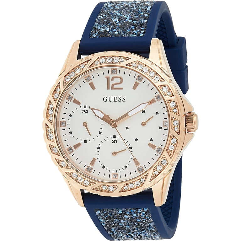 Guess Women’s White Crystal Watch Gold-Tone Crystal and White Silicone Analog Watch | GUESS  main image 2