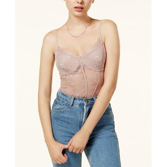 Guess Tony Sheer Lace Bustier Bodysuit Gray L