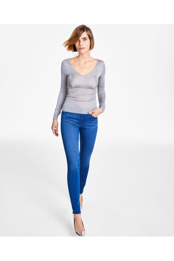 V Neck Lurex Top Grey Melange Lurex XS