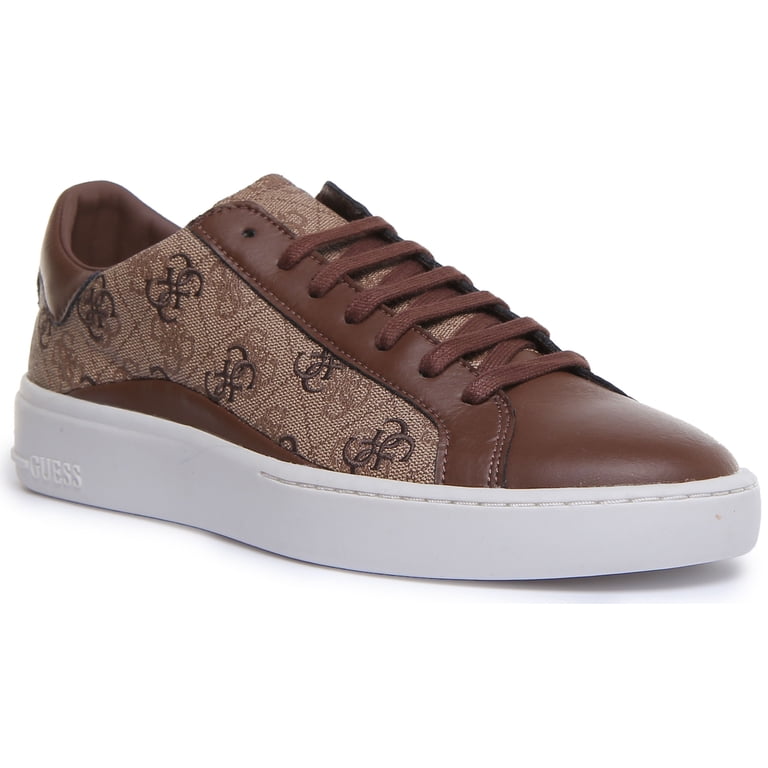 Guess Verona Men's Low Top Lace Up Synthetic Sneakers In Brown