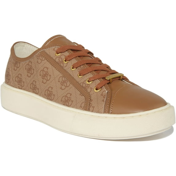 Guess Vice Men's Lace Up 4G Logo Print Synthetic Trainers In Beige Size 11.5