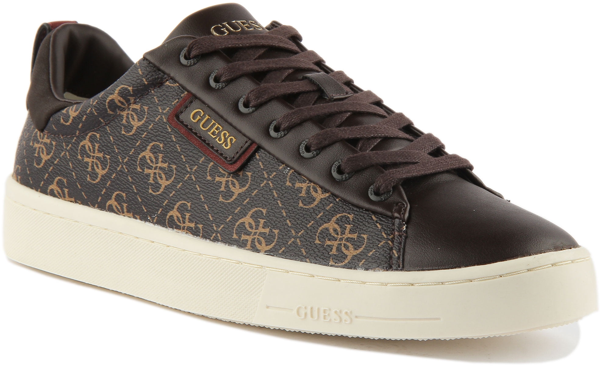 Guess Vice Men's Lace Up 4G Logo Print Synthetic Trainers In Brown