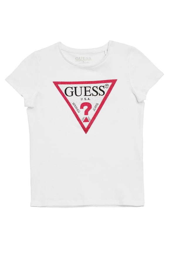 WHITE Big Girls Triangle Rhinestone Logo T-shirt, US 12