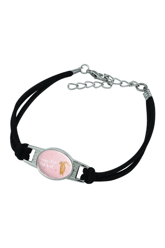 Guess What Cat Butt Novelty Suede Leather Metal Bracelet