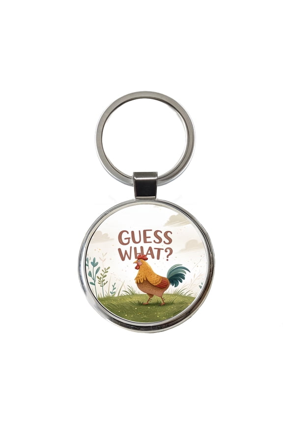 Guess What Chicken Butt Funny Cartoon Metal Round Keychain