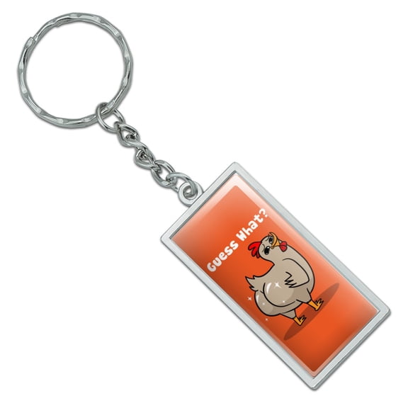 Guess What Chicken Butt Funny Rectangle Chrome Plated Metal Keychain Key Chain