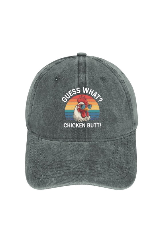 Guess What Chicken Butt Gray Baseball Cap for Men Women, Adjustable Snapback Hats Cotton Hat