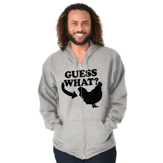 Guess What Chicken Funny Sarcastic Unisex Fleece Graphic Zip Up Hoodie Brisco Brands 3X