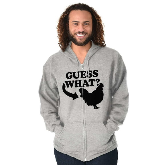 Guess What Chicken Funny Sarcastic Unisex Fleece Graphic Zip Up Hoodie Brisco Brands 5X