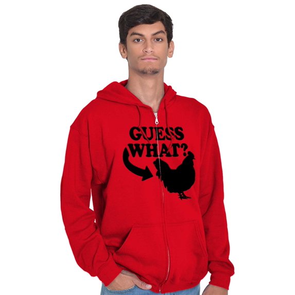 Guess What Chicken Funny Sarcastic Zip Up Hoodie Men's Women's Brisco Brands L