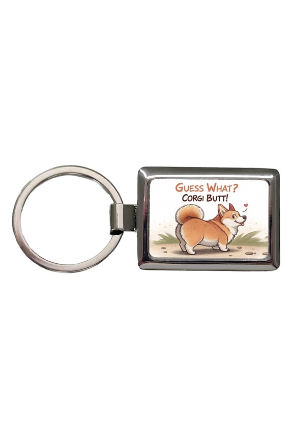 Guess What Corgi Butt Funny Dog Saying Metal Rectangle Keychain