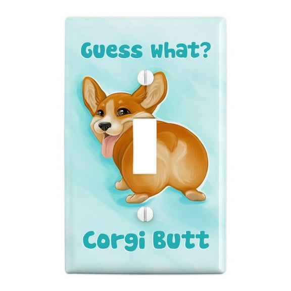 Guess What Corgi Butt Funny Joke Plastic Wall Decor Toggle Light Switch Plate Cover