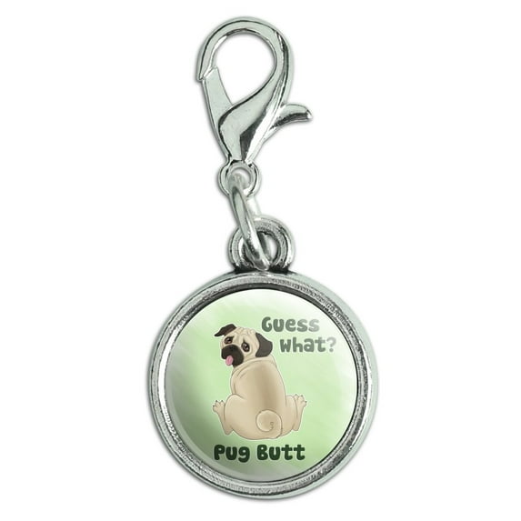 Guess What? Pug Butt Antiqued Bracelet Pendant Zipper Pull Charm with Lobster Clasp