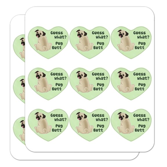 Guess What? Pug Butt Heart Shaped Planner Calendar Scrapbook Craft Stickers