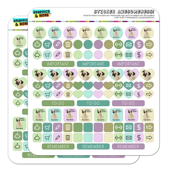 Guess What? Pug Butt Planner Calendar Scrapbooking Crafting Sticker Set