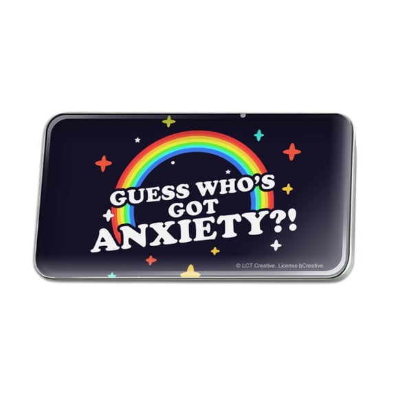 Guess Who's Got Anxiety Rainbow Funny Humor Metal Rectangle Lapel Hat Pin Tie Tack Pinback