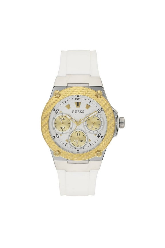 Women W1094L1 Round Dial Gold Case White Silicone Band Watch