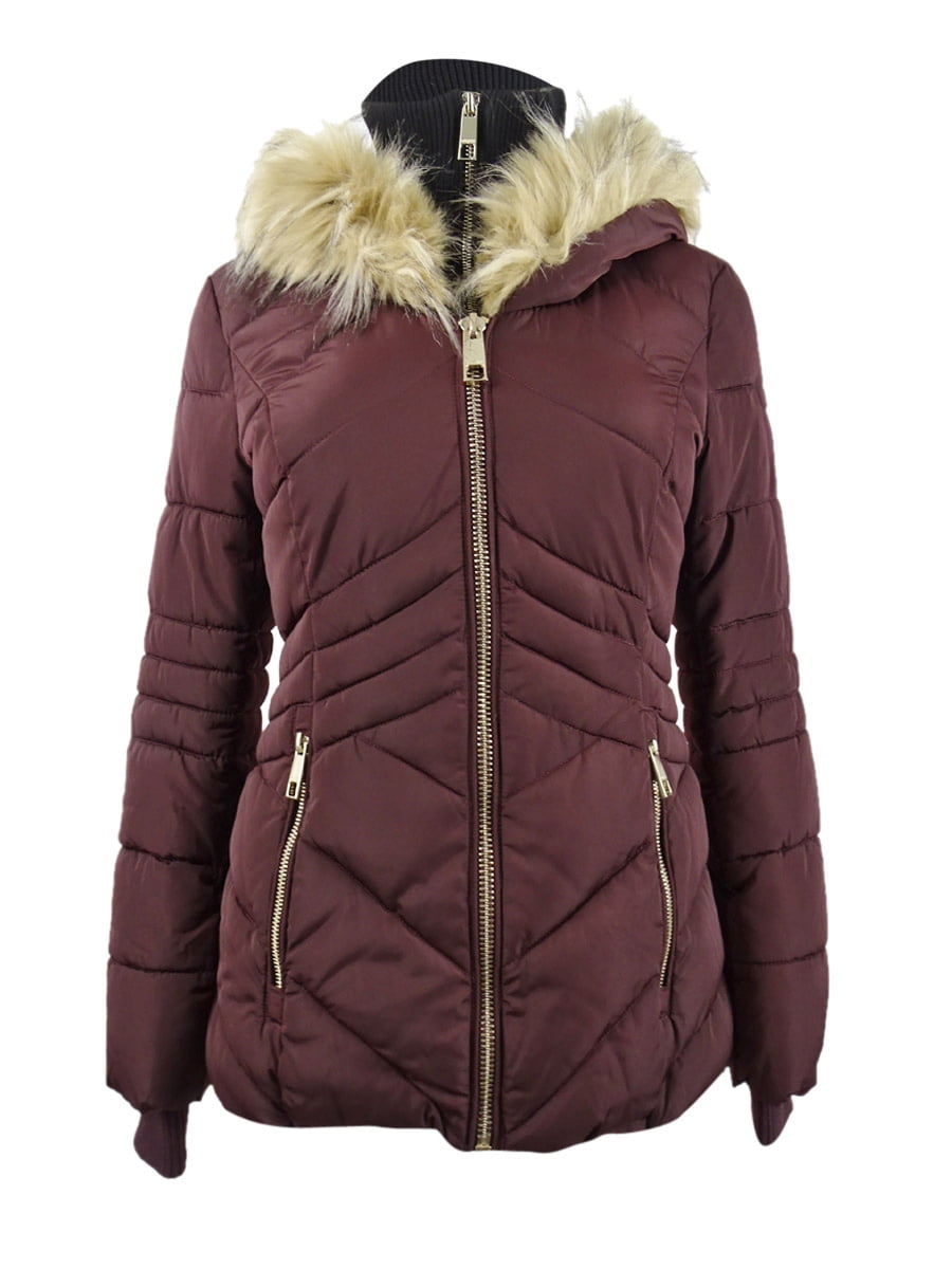 Guess puffer coat cheap with faux fur hood
