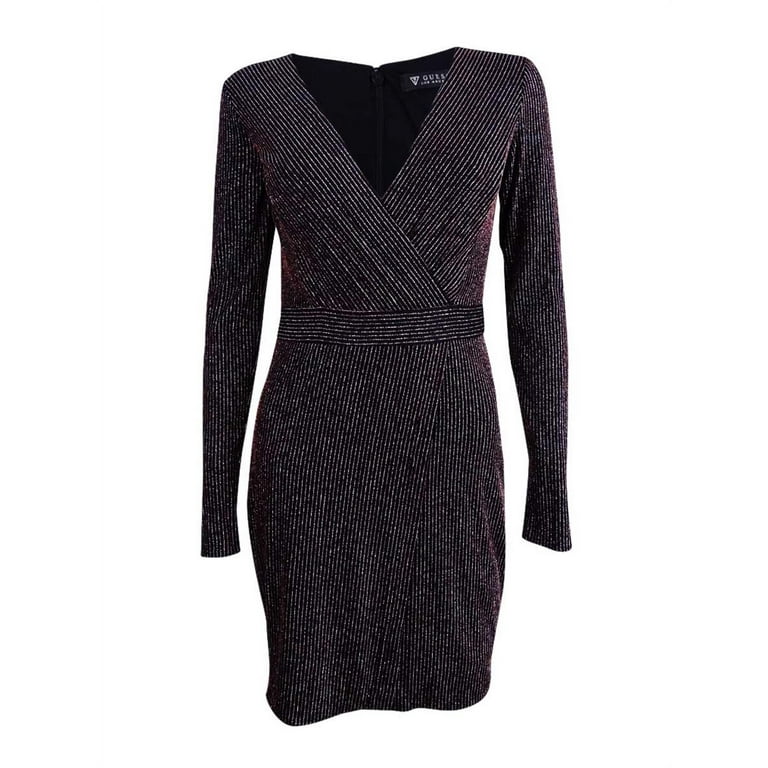 Guess Women's Metallic Striped Faux-Wrap Dress (2, Black