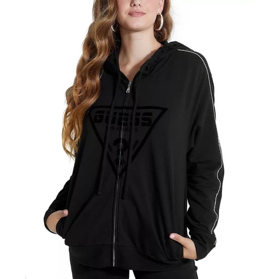 Guess Women's Mica Zip-Up Hoodie Black Size X-Large