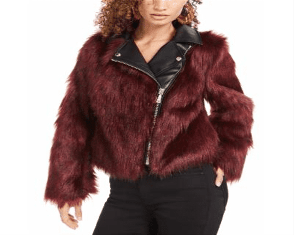 Guess Women s Savage Faux Fur Moto Coat Wine Size Medium Walmart