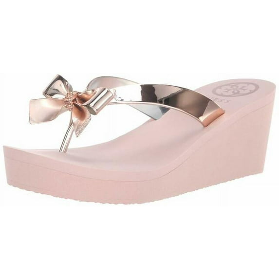 Guess Women's Siarra Flip Flop Wedge Sandals Gold Size 8M