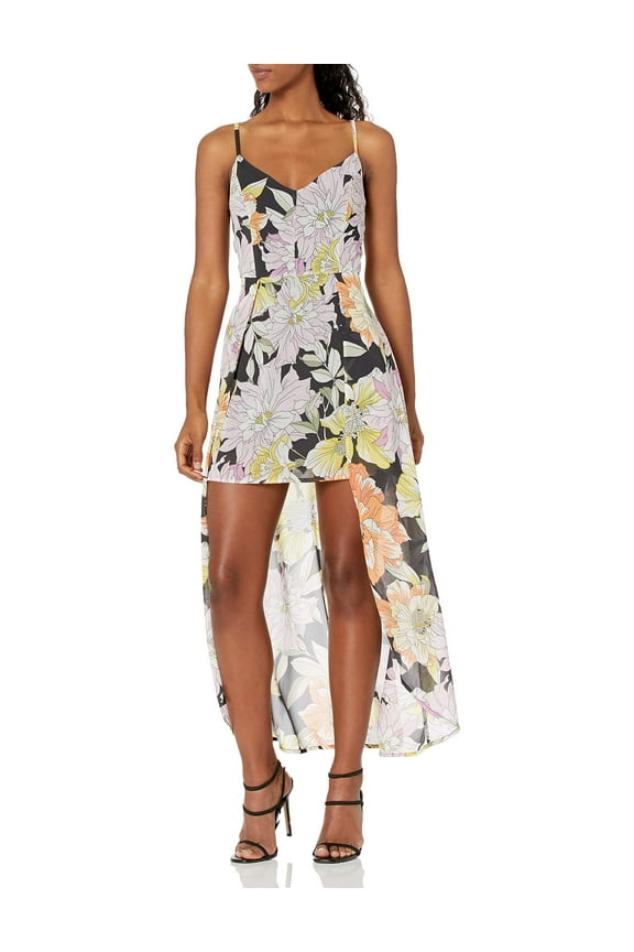 Women's Taryn Skirt Back Floral Print Romper Black- Size XL