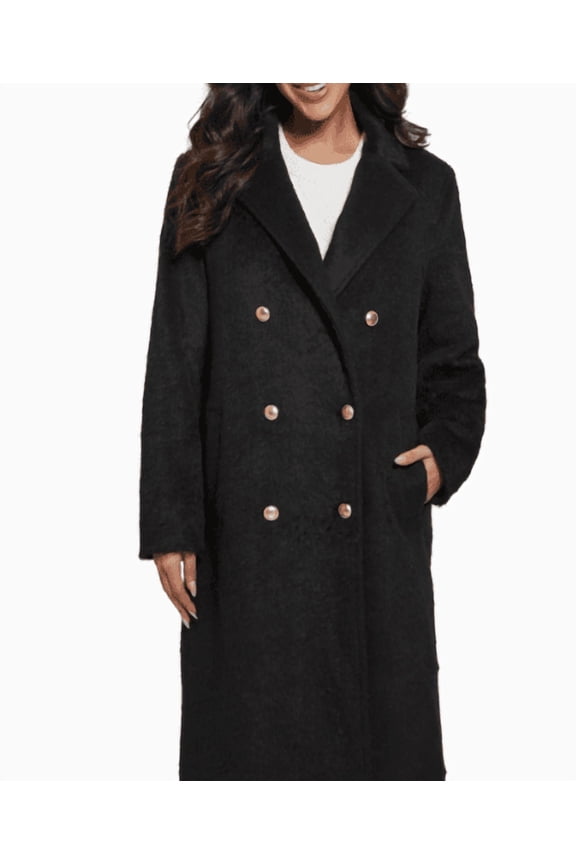 Women's Textured Double-Breasted Notched-Collar Coat , Large