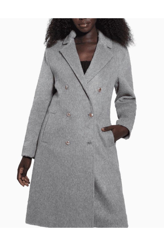 Women's Textured Double-Breasted Notched-Collar Coat, Medium