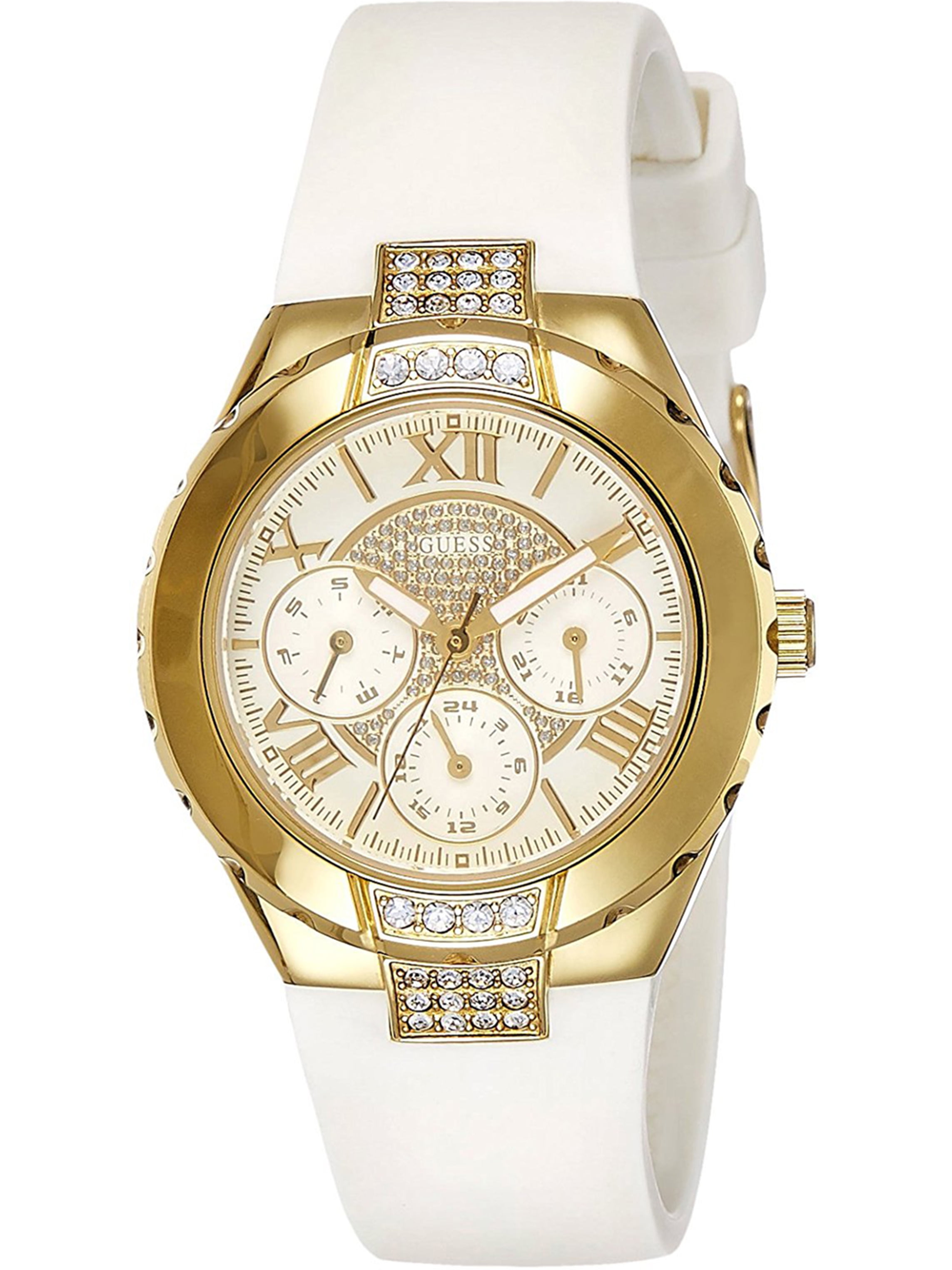 Guess Women\'s White and Gold-Tone Watch Amazon.com: Guess Ladies 40mm Watch - White Strap Champagne  main image 3