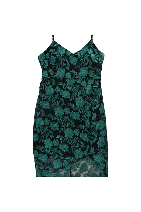 Womens Floral Lace High-Low Dress, Green, 10