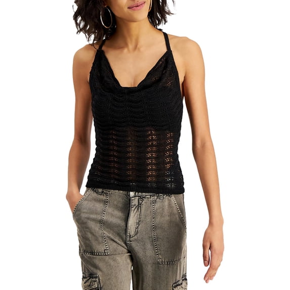 Guess Womens Brie Crochet Cowl Neck Tank Top Sweater