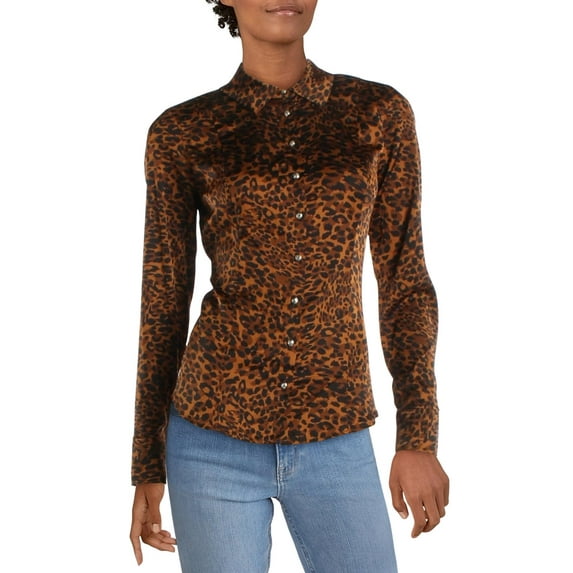 Guess Womens Cherlynn Collared Long Sleeves Button-Down Top