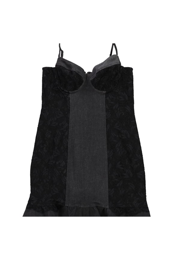 Womens Denim Lace Bustier Dress, Black, X-Large