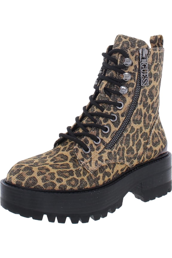 Womens Fearne 2 Metallic Leopard Print Combat & Lace-up Boots