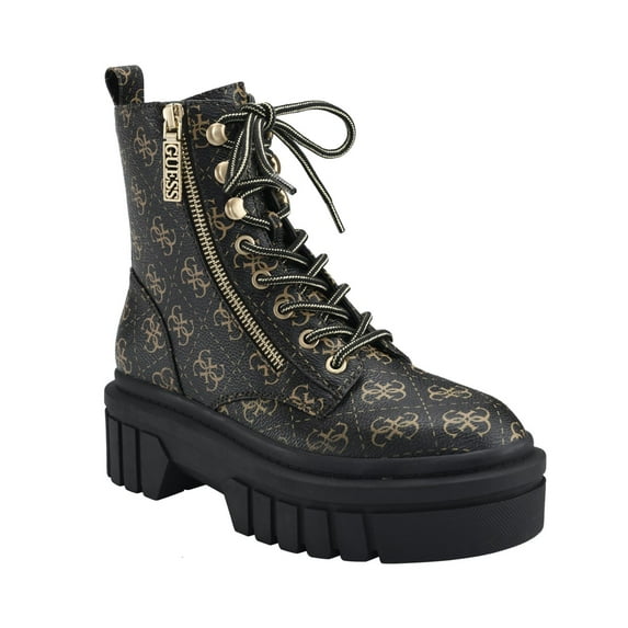 Guess Womens Ferina Faux Leather Lug Sole Combat & Lace-up Boots