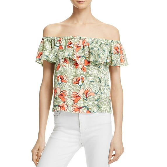 Guess Womens Floral Print Off-The-Shoulder Blouse