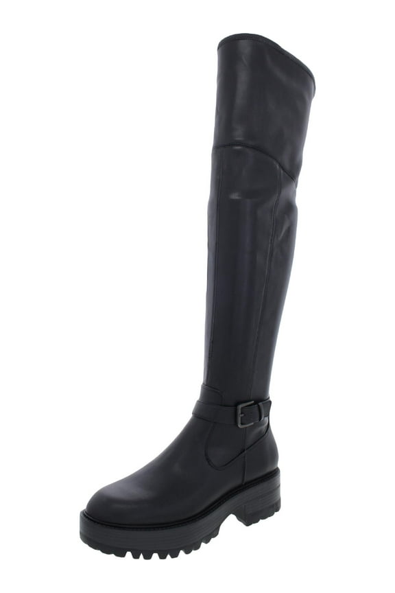 Womens Frazer Faux Leather Block Heel Knee-High Boots