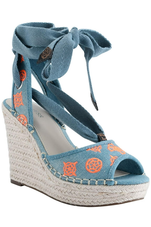 Womens Halona Denim Peep Toe Wedge Sandals