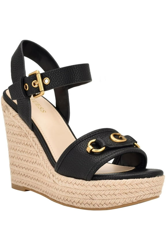 Womens Hisley Faux Leather Ankle Strap Wedge Sandals