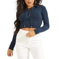 thumbnail image 1 of Guess Womens Jordin Cropped Lace Up Top Secret Blue XS, 1 of 1