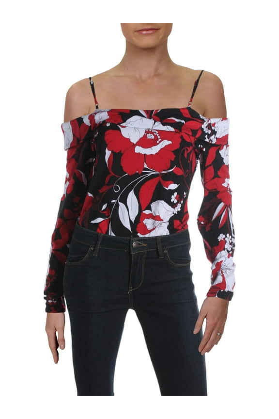 Womens Kiersten Printed Cut-Out Bodysuit Black M